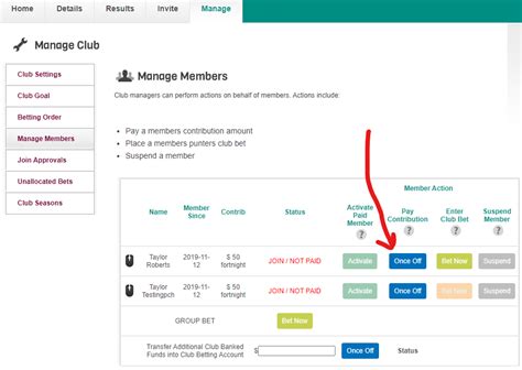 I want to pay for another member : Punters Club.